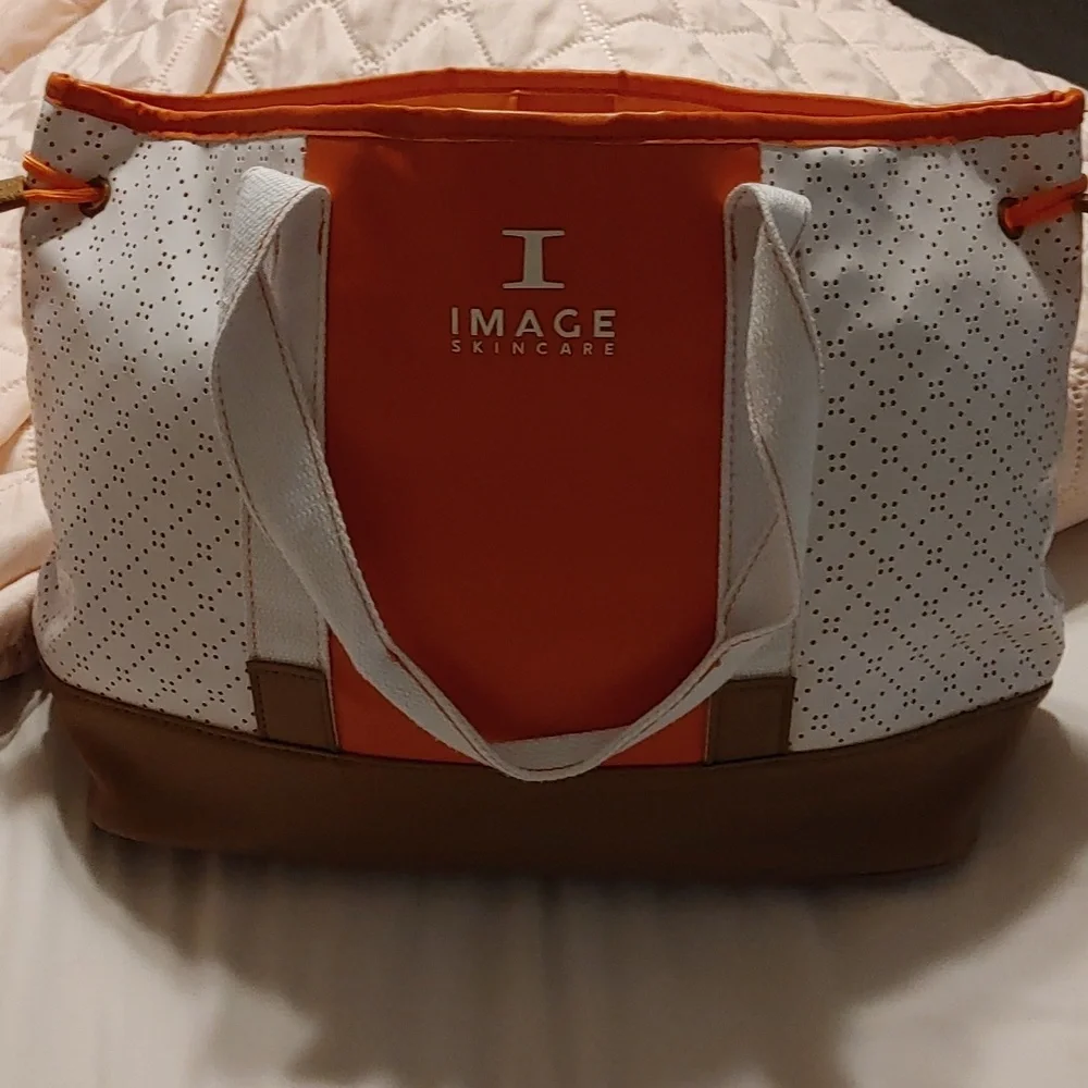 Like New White & Orange Tote Bag from the Image Skincare Collection EUC 2019 Ed.